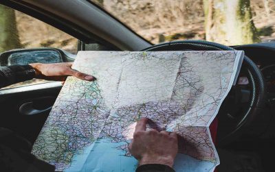 Road map on a steering wheel