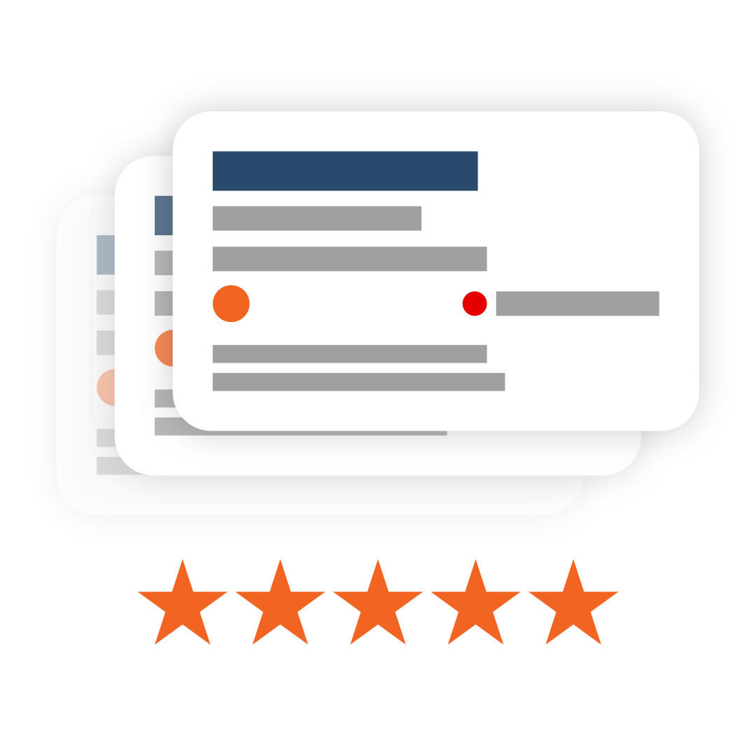 Illustration of stacked cards with a five-star rating