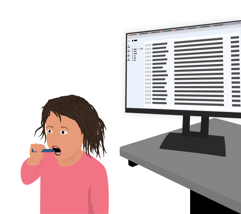 Illustration of a child eating a crayon at a computer, an example of an unexpected distraction