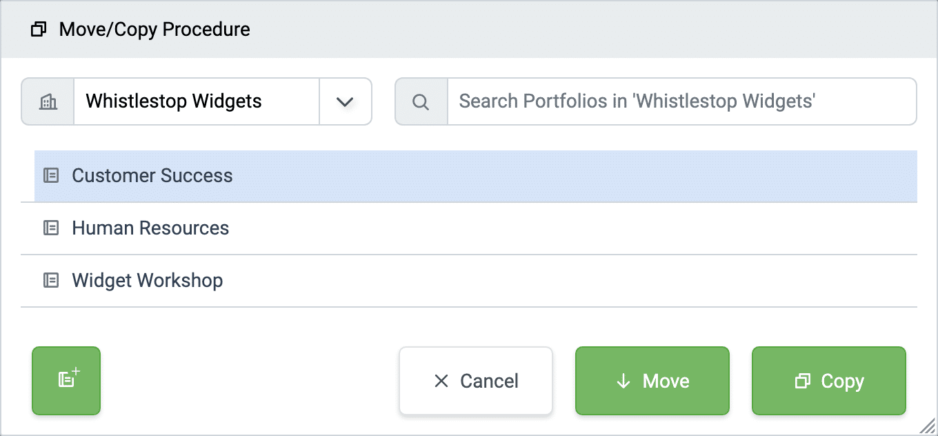 Moving or copying a TaskTrain procedure to another portfolio