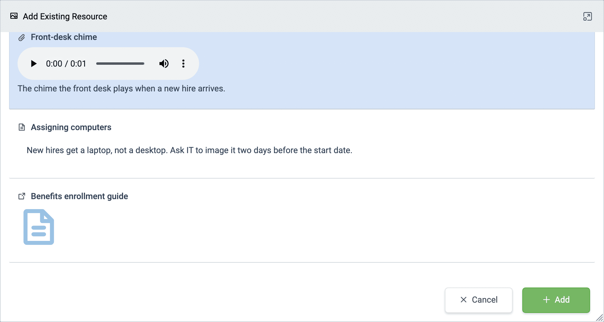 Adding an existing Resource to a step in TaskTrain